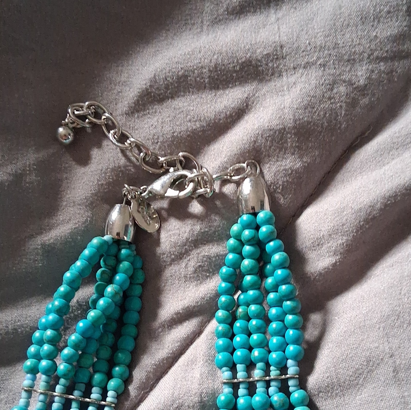 Turquoise Multi-Strand Beaded Statement Flower Pendant Necklace Adjustable