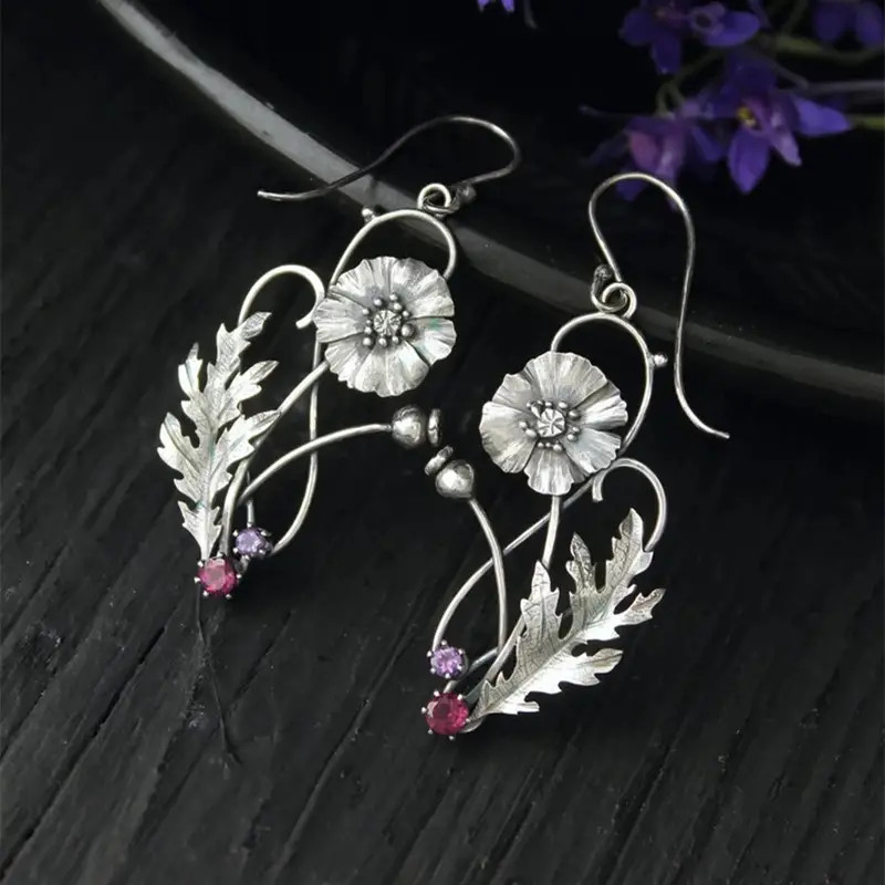 Vintage Boho Unique Floral Leaf Drop Hook Earrings Boho Lotus Women Gift New