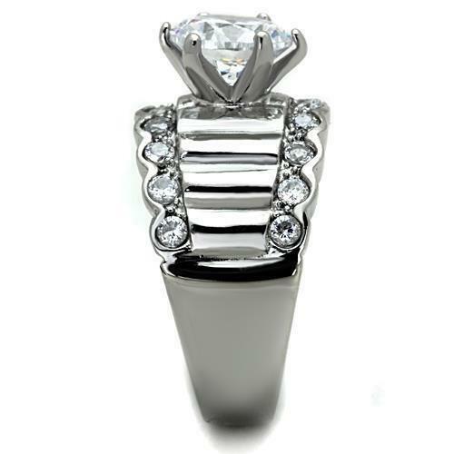 TK1524 – High polished (no plating) Stainless Steel Ring with AAA Grade CZ in