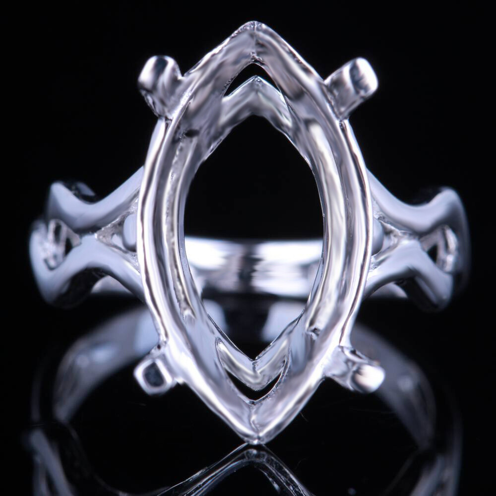 Sterling Silver 925 Engagement Wedding Retro Fine Ring Setting 17x10mm Marquise