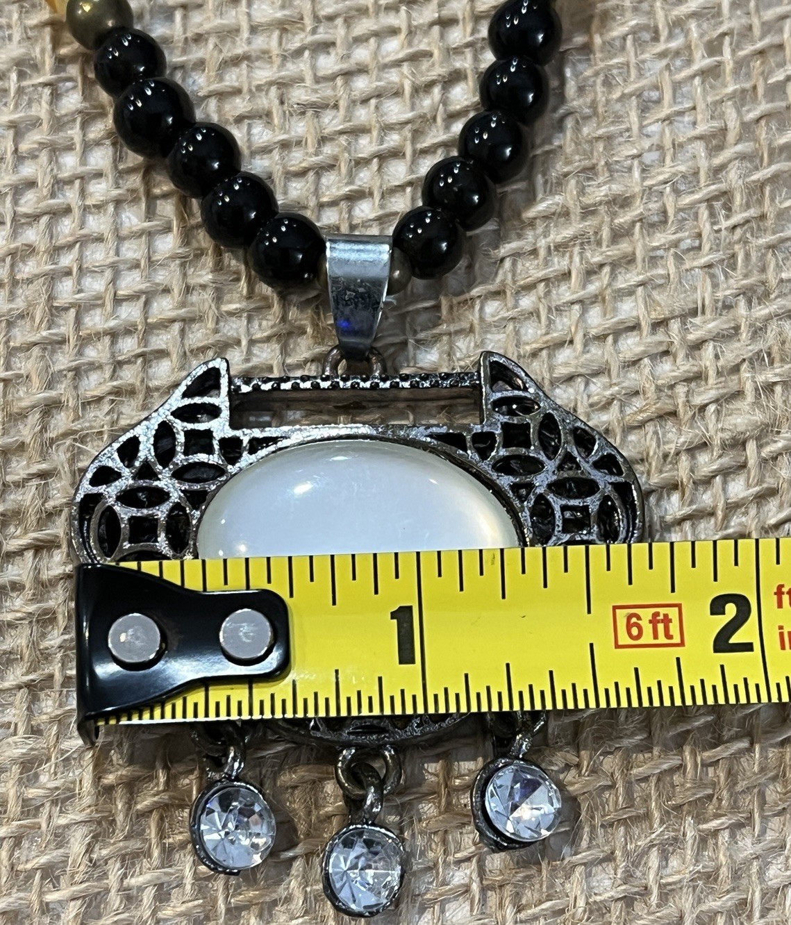 C1946 Long Beaded Pendant Necklace Mixed Stones Silver Adjustable Chain 28in