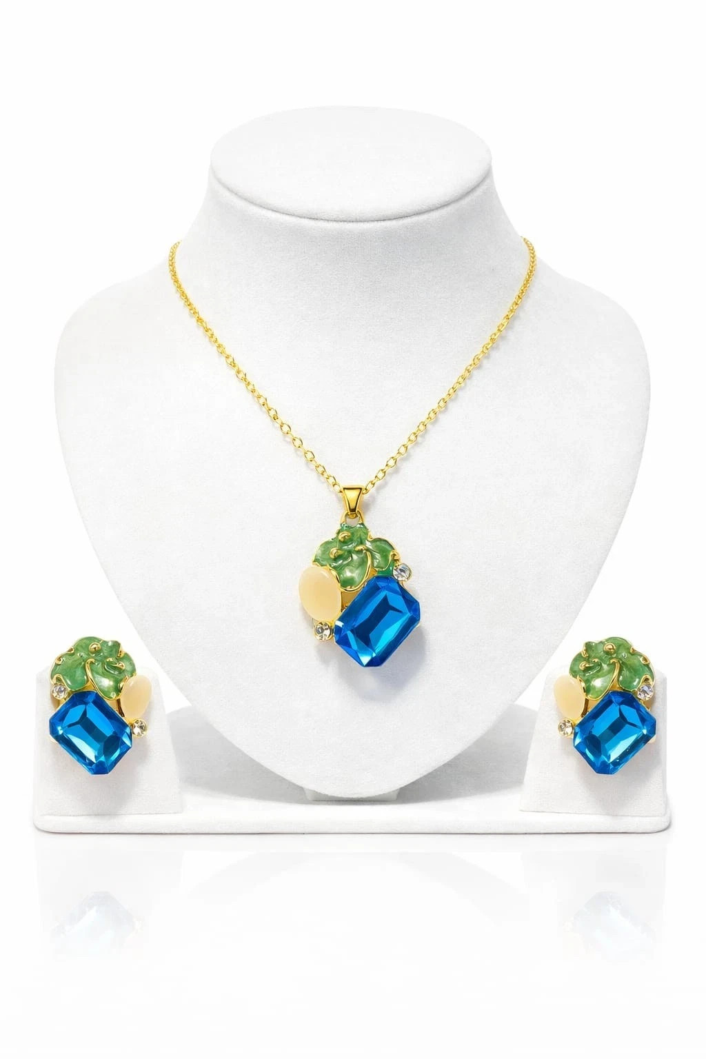 6.5″ Glamorous Fancy Cut Gold Plated Necklace Set Fashion Jewelry All Occasion