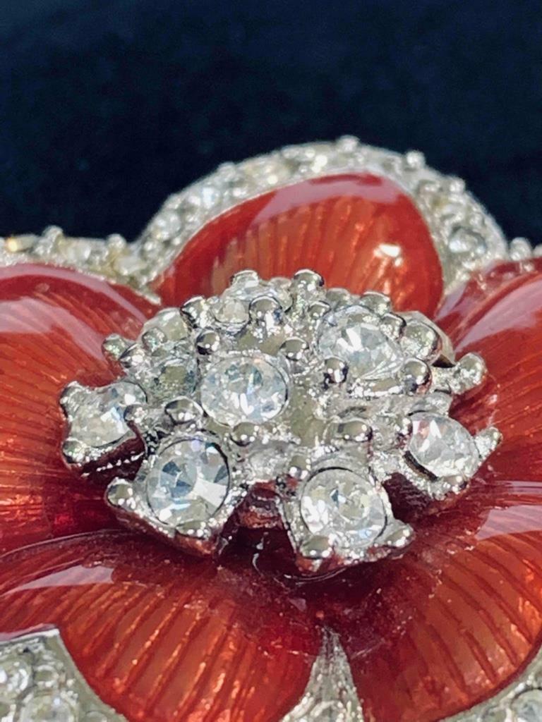 WOW! Signed Bijoux Cascio Silver Tone, Rhinestone & Copper Finish Floral Brooch