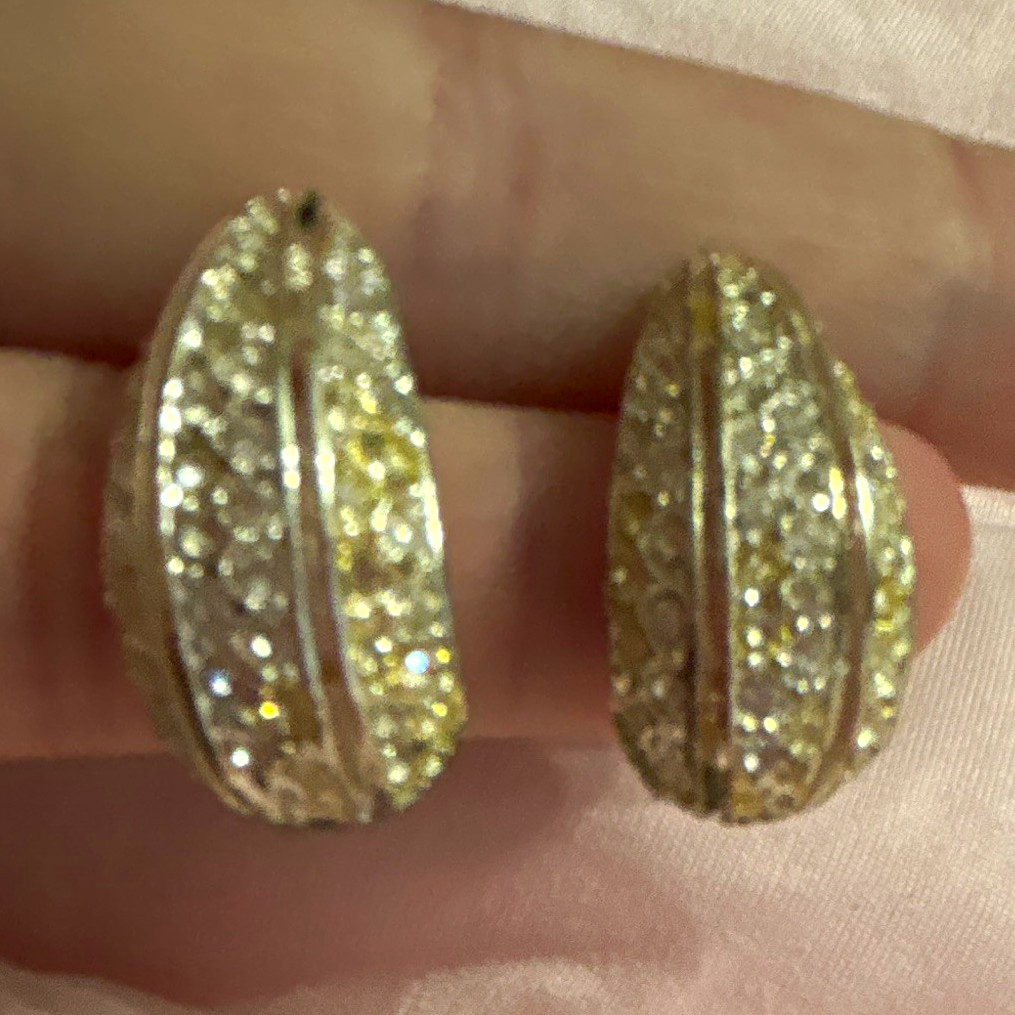 Gold Tone Oval Pavé Crystal Stud Earrings Butterfly Back Nickel-Free Wedding