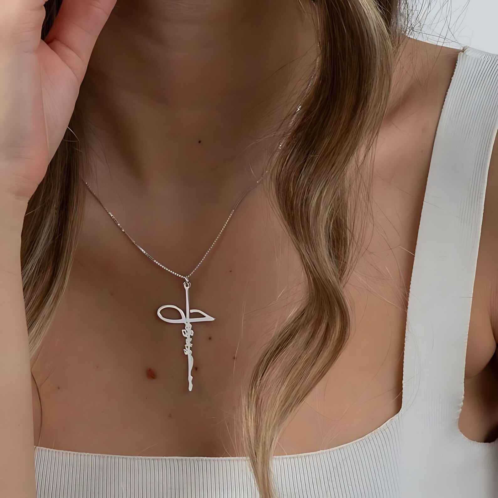 Jesus Cross Pendant Necklace Adjustable Box Chain Christian Gift for Women Men