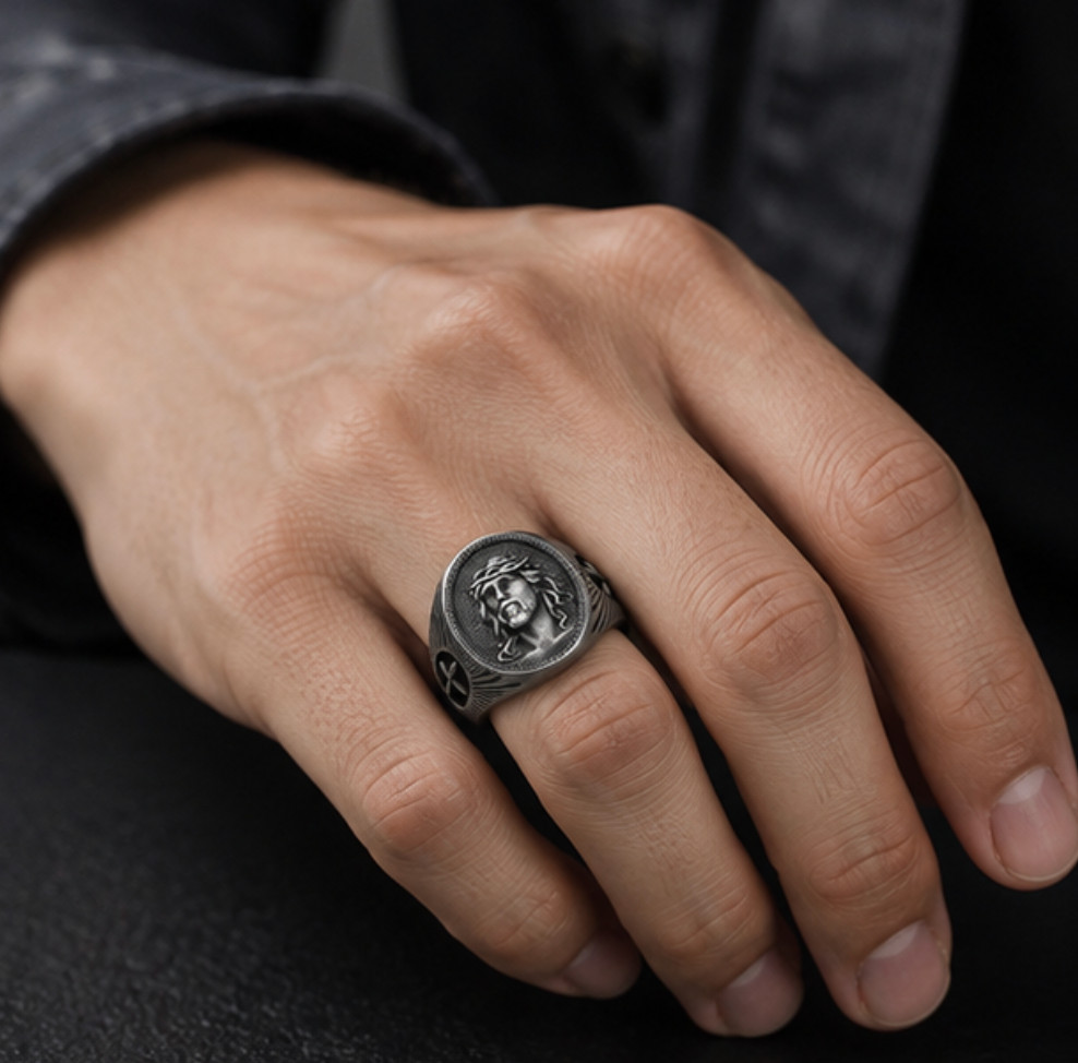Jesus Christ Cross Ring Men’s Christian Religious Signet Faith Jewelry Gift