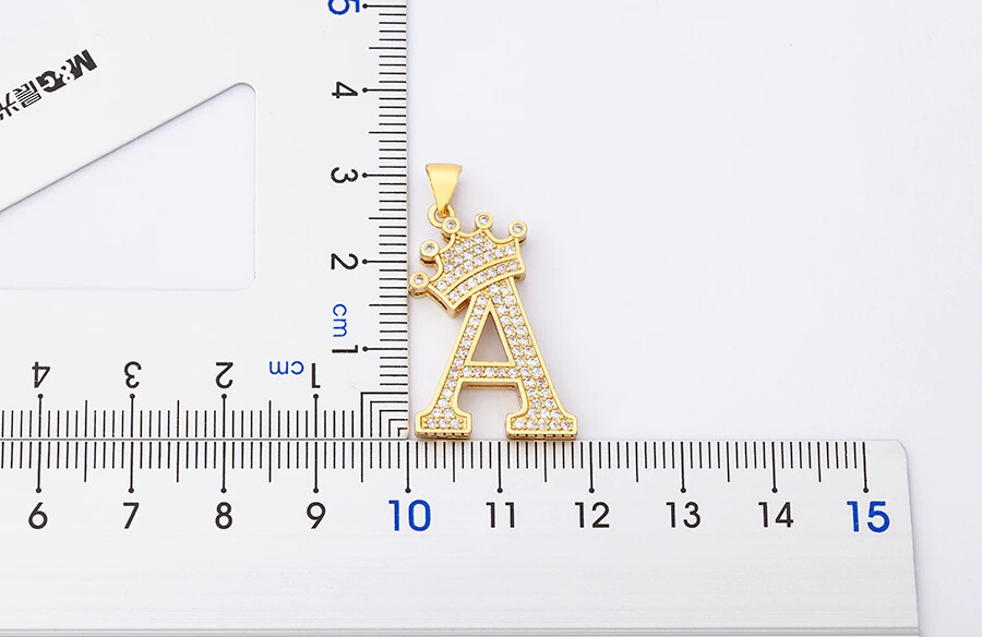 Hip Hop Fashion Jewelry Gold CZ Crown Letter Initial Pendant Necklace 1-165
