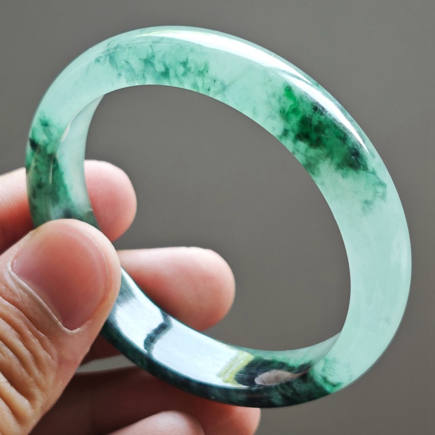 53mm Emerald Green Icy Jadeite Jade Bangle Bracelet Burma Jade Bangle 3826