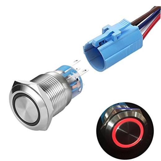 Momentary Push Button Switch 1NO1NC Waterproof Silver Stainless Steel Shell Red