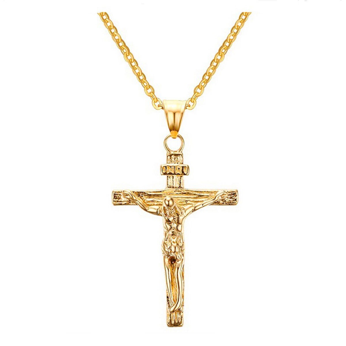 Stainless Steel Jesus Christ Crucifix Cross Pendant Chain Necklace For Men Women