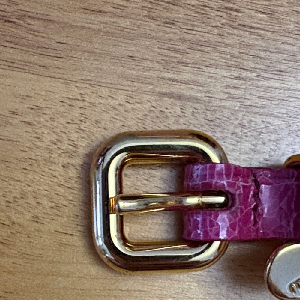 Miu Miu Pink Crackle Leather Bracelet Gold Buckle Heart Charm 6.5-7.5″
