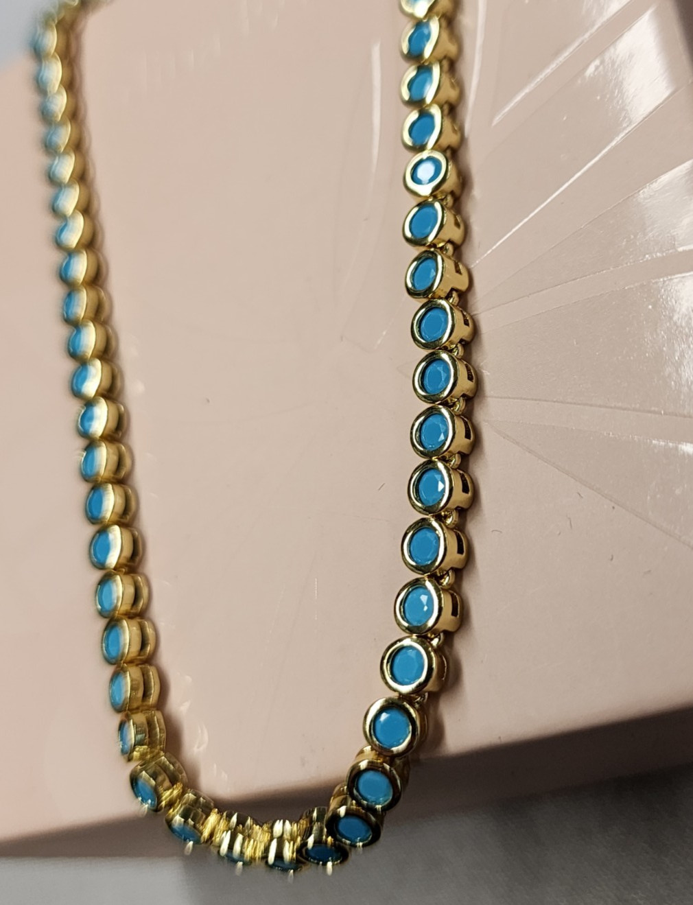 Adina Eden 14K Gold Plated Turquoise CZ Bezel Tennis Necklace 16″
