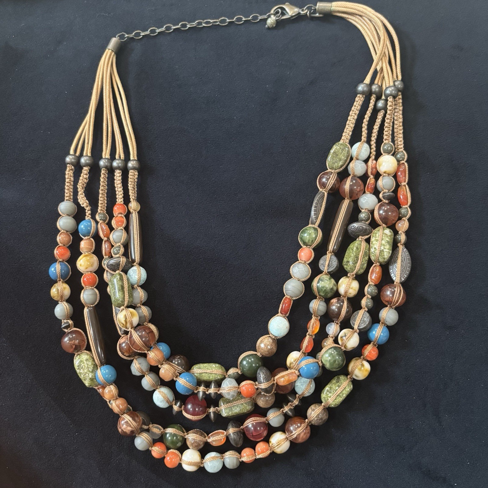 Chico’s Multi Strand Beaded Necklace Mixed Media Statement 22-26”
