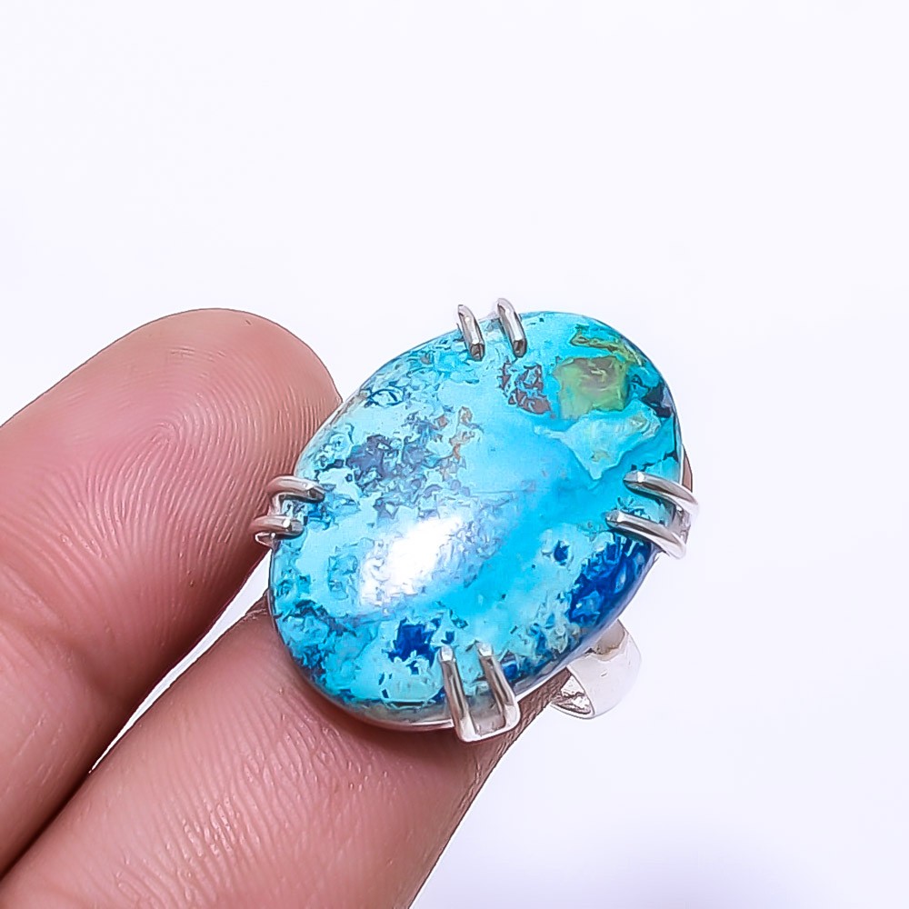 Chrysocolla Solitaire 925 Sterling Silver Ring s.8.5 R47, Christmas Gift