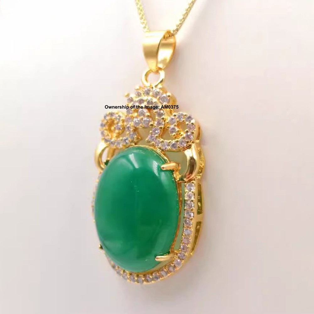 NEW Yellow Alloy Heating Jade Pendant Women Men Green Jade Oval Pendant 41mm H