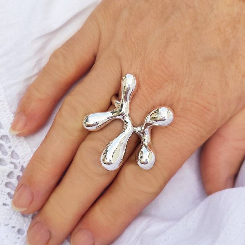 Abstract contemporary ring Sterling silver statement ring Chunky fashion Jewelry