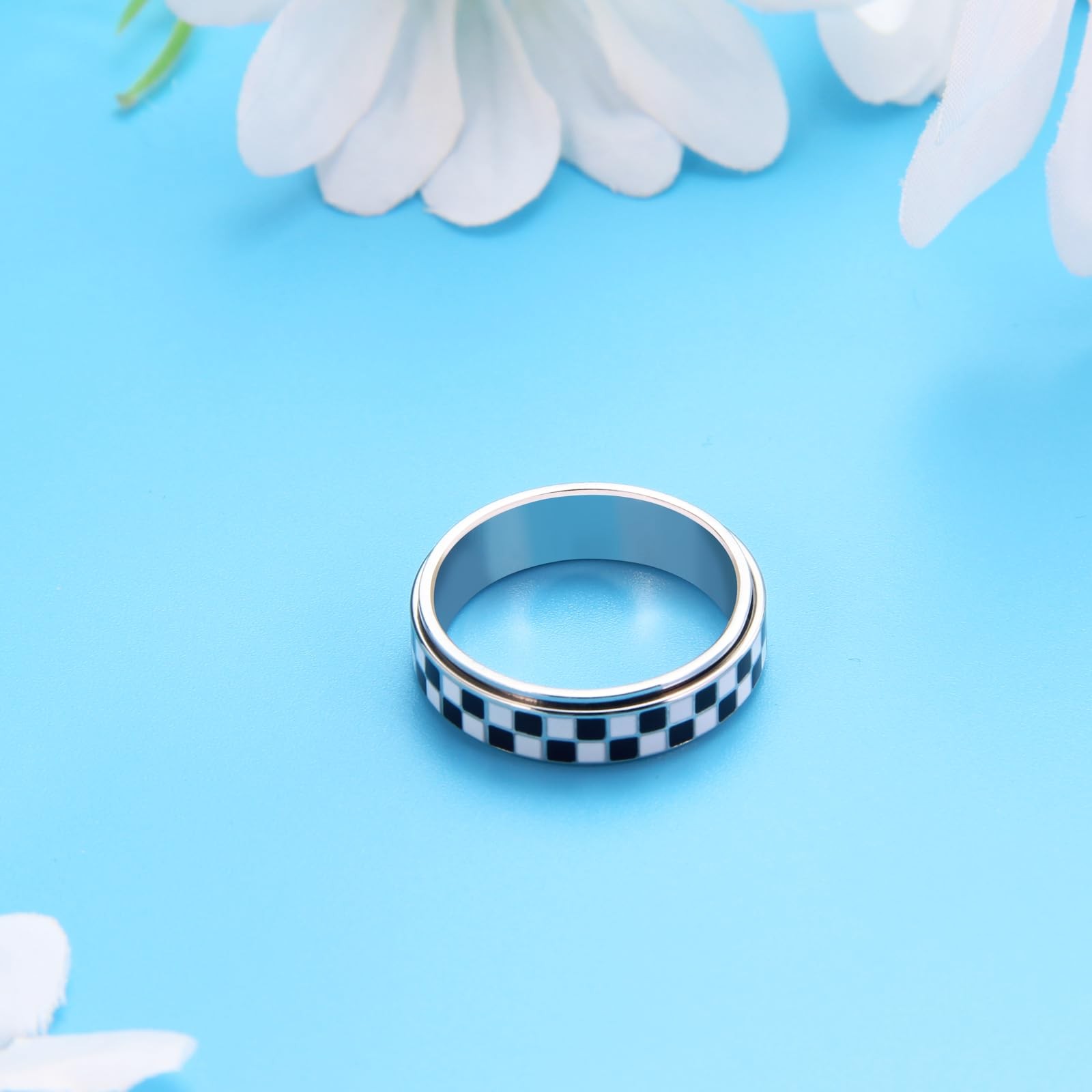 Checkered Fidget Ring for Adults – 18K Gold Plated Stainless Steel Size 8
