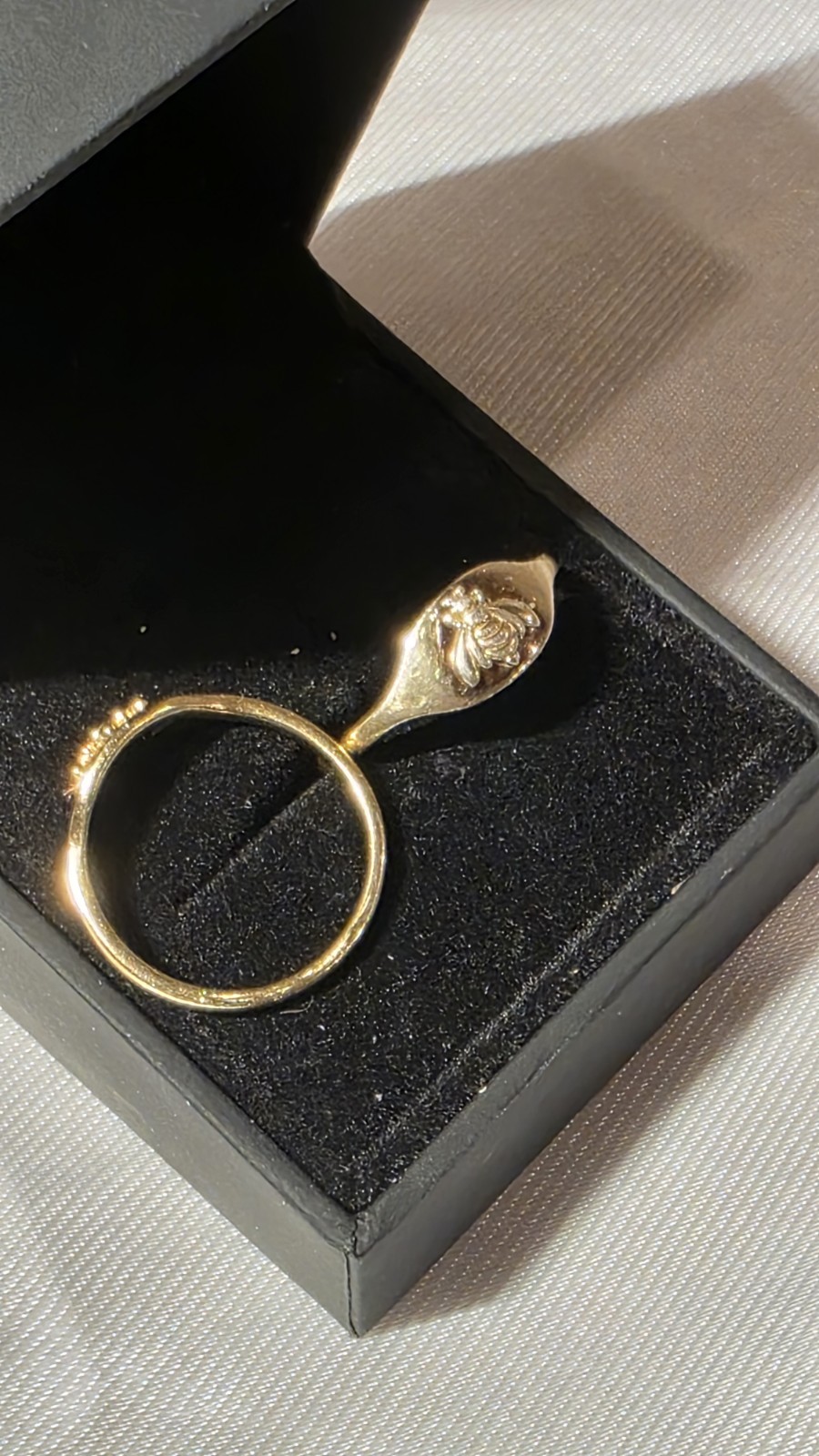 Couples Gold Signet Ring Set Bee Motif, Metal, Sizes 8 & 10