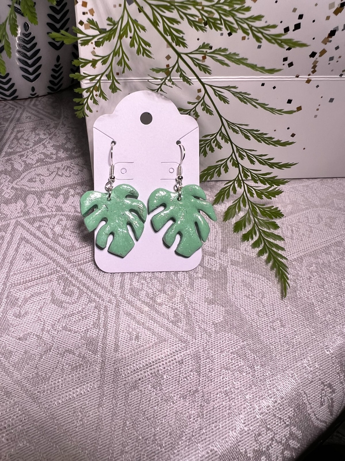 MONSTERA CLAY EARRINGS HANDMADE, GLAZED GREAT GIFT IDEA (SELECT FROM PHOTOS) #2
