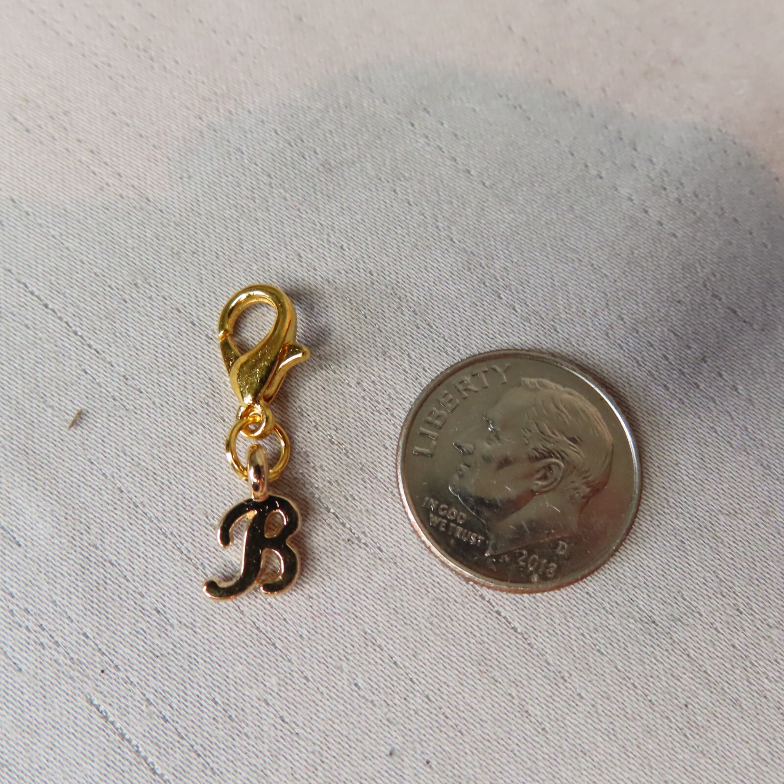 Initial CURSIVE LETTER B Charm Zipper Pull Keychain Add On Clip Gold Tone