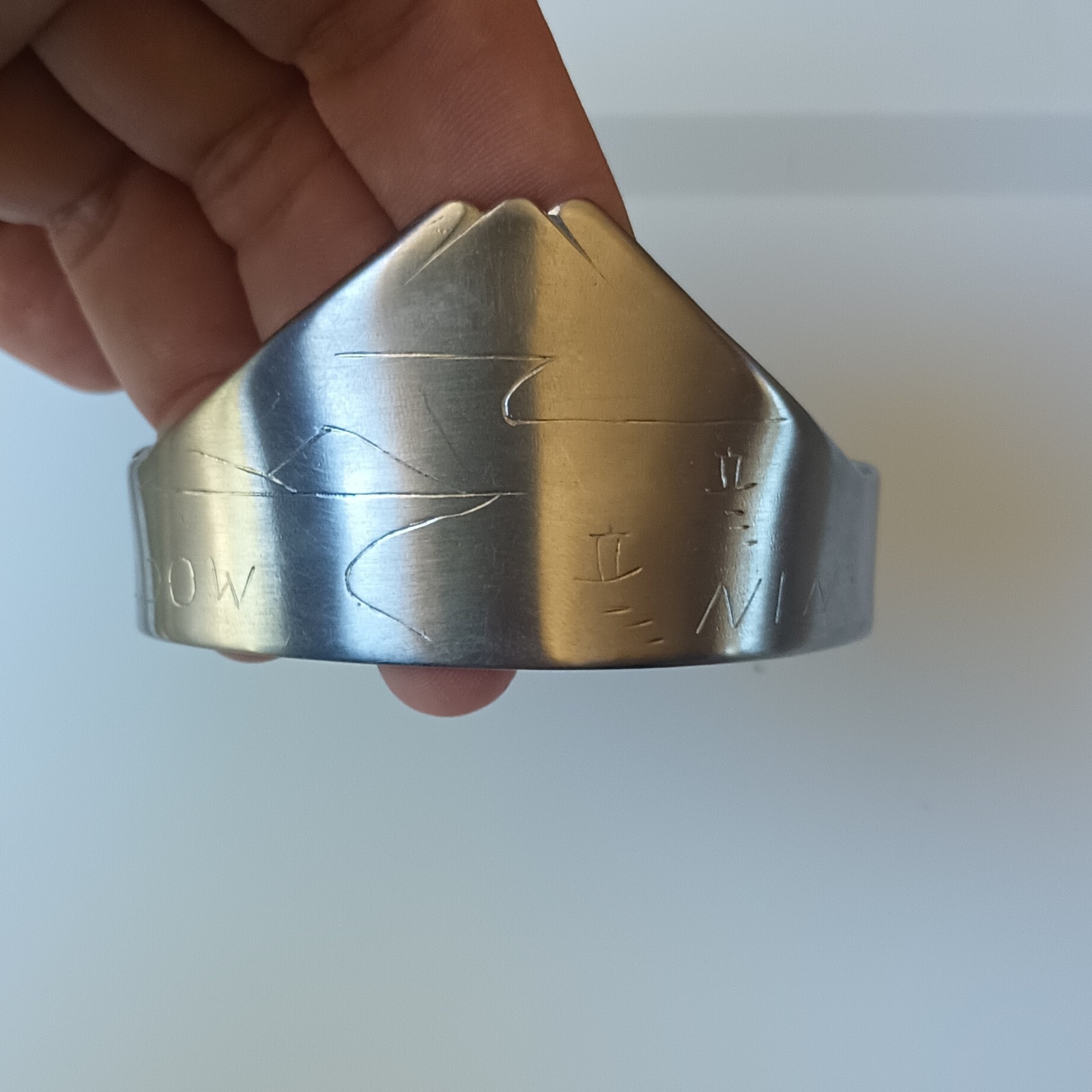 Mountain Shape Aluminum Silver Tone Cuff Bracelet Engraved “1946” Nature