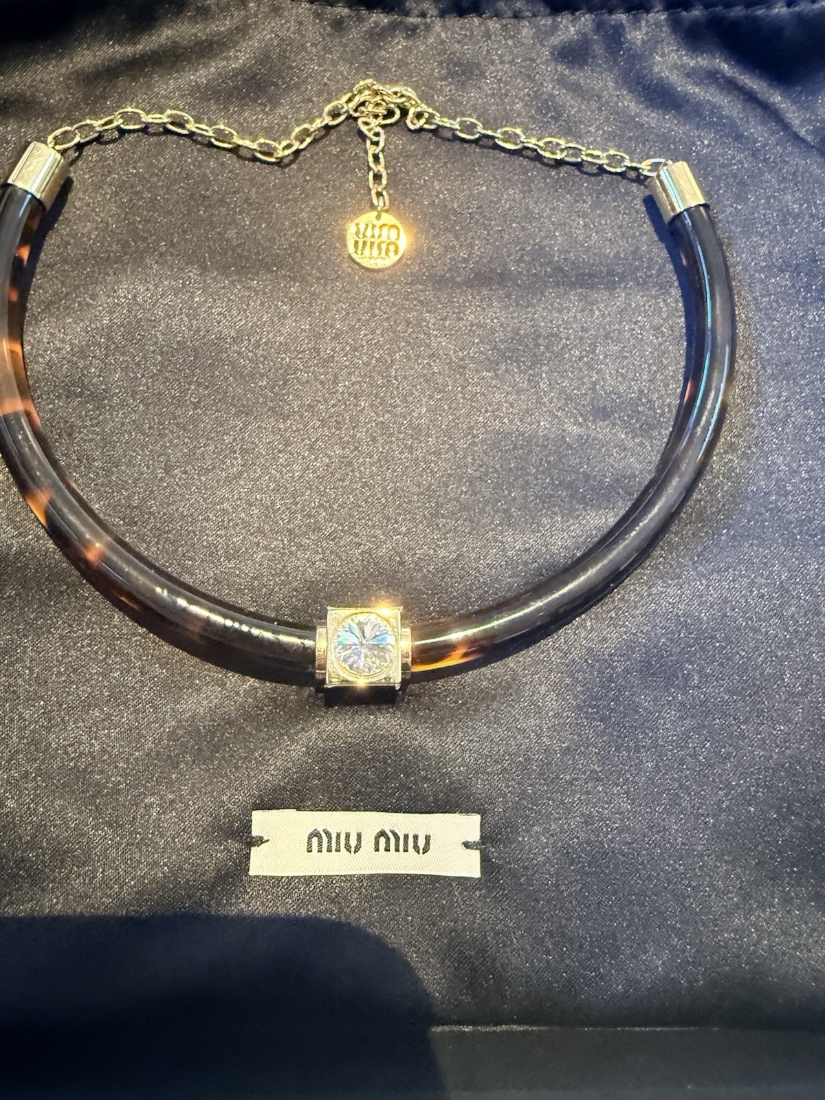 Authentic Miu Miu 2024 Tortoiseshell Crystal Statement Choker Necklace
