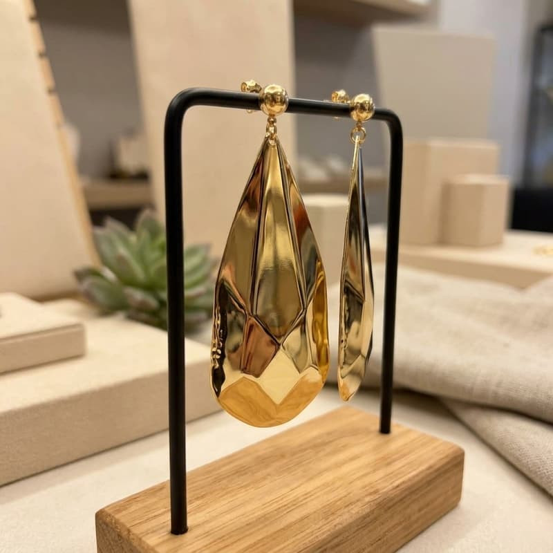 Geometric Gold Drop Earrings Textured Teardrop Dangle Statement Earrings S925
