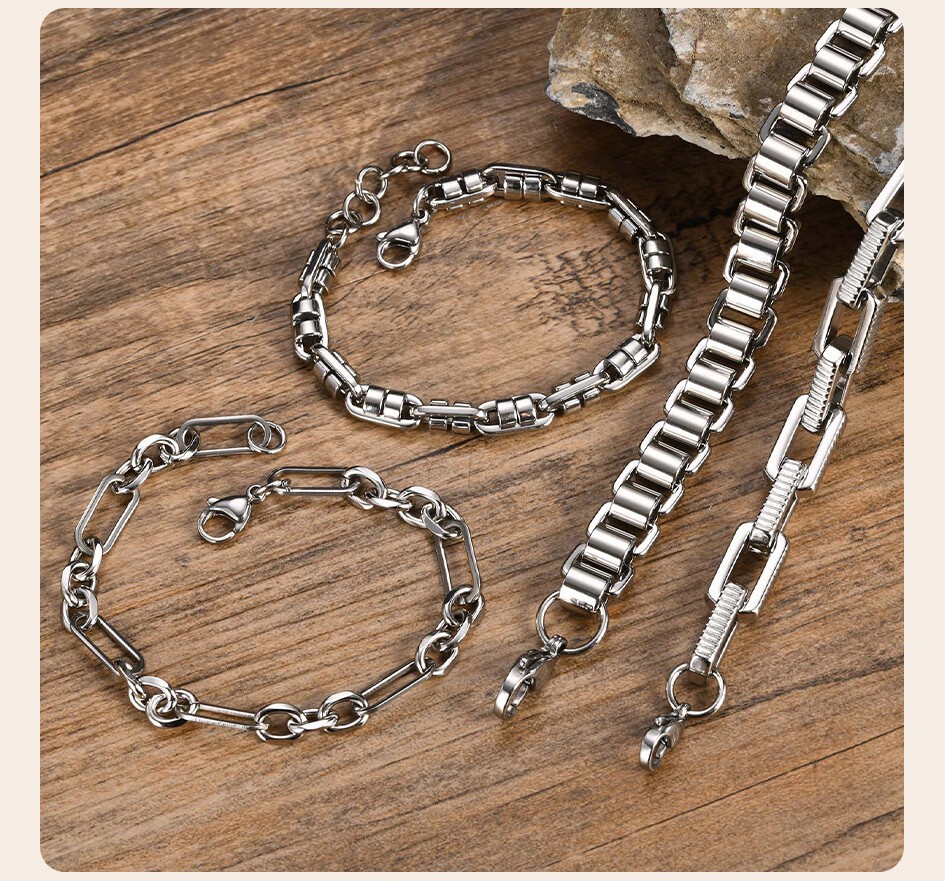 Stainless Steel Chunky Handmade Rolo Link Bracelets Paperclip Wristband Unisex