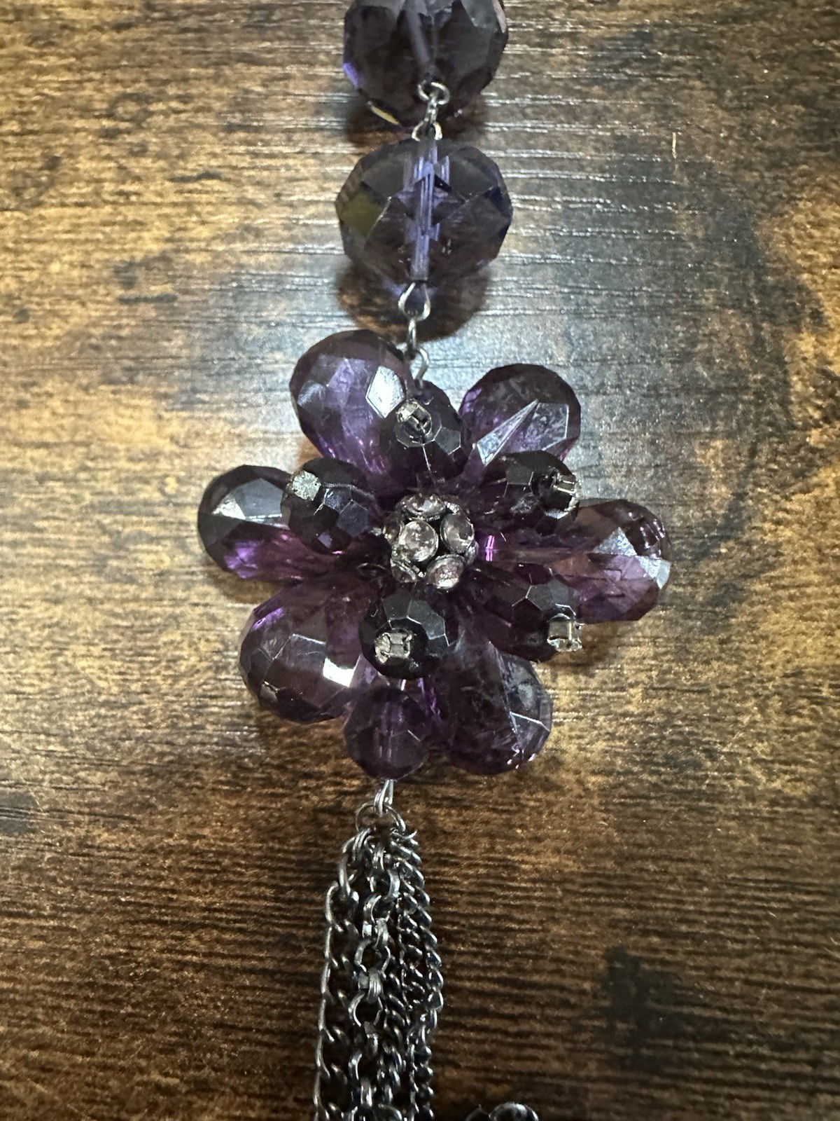 Simply Vera Wang Gray Metallic Multi Chain Beaded Purple Flower Long Necklace