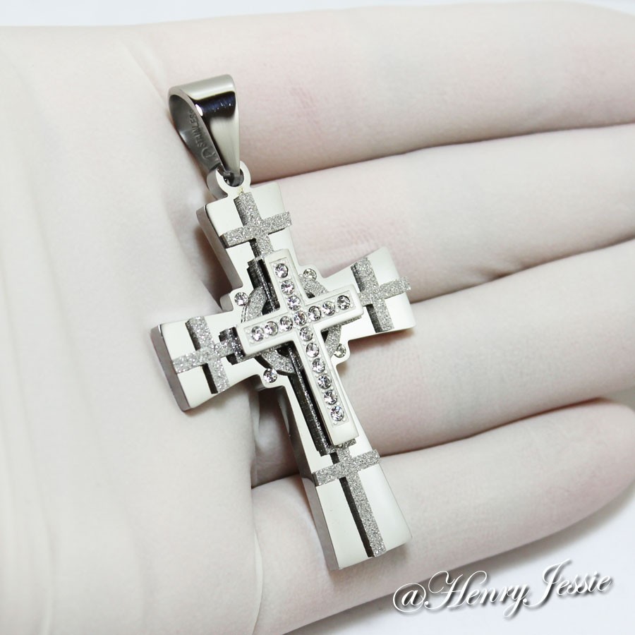 24″MEN Stainless Steel 6mm Silver Miami Cuban Curb Chain Icy CZ Cross Pendant*SN