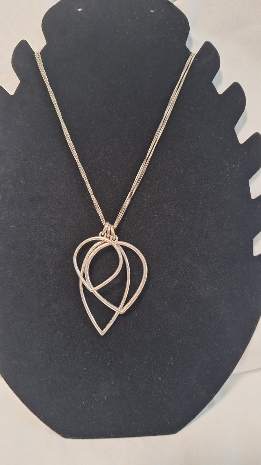 Silver Tone Double Heart Charm Pendant Metal Chain Necklace No Stone