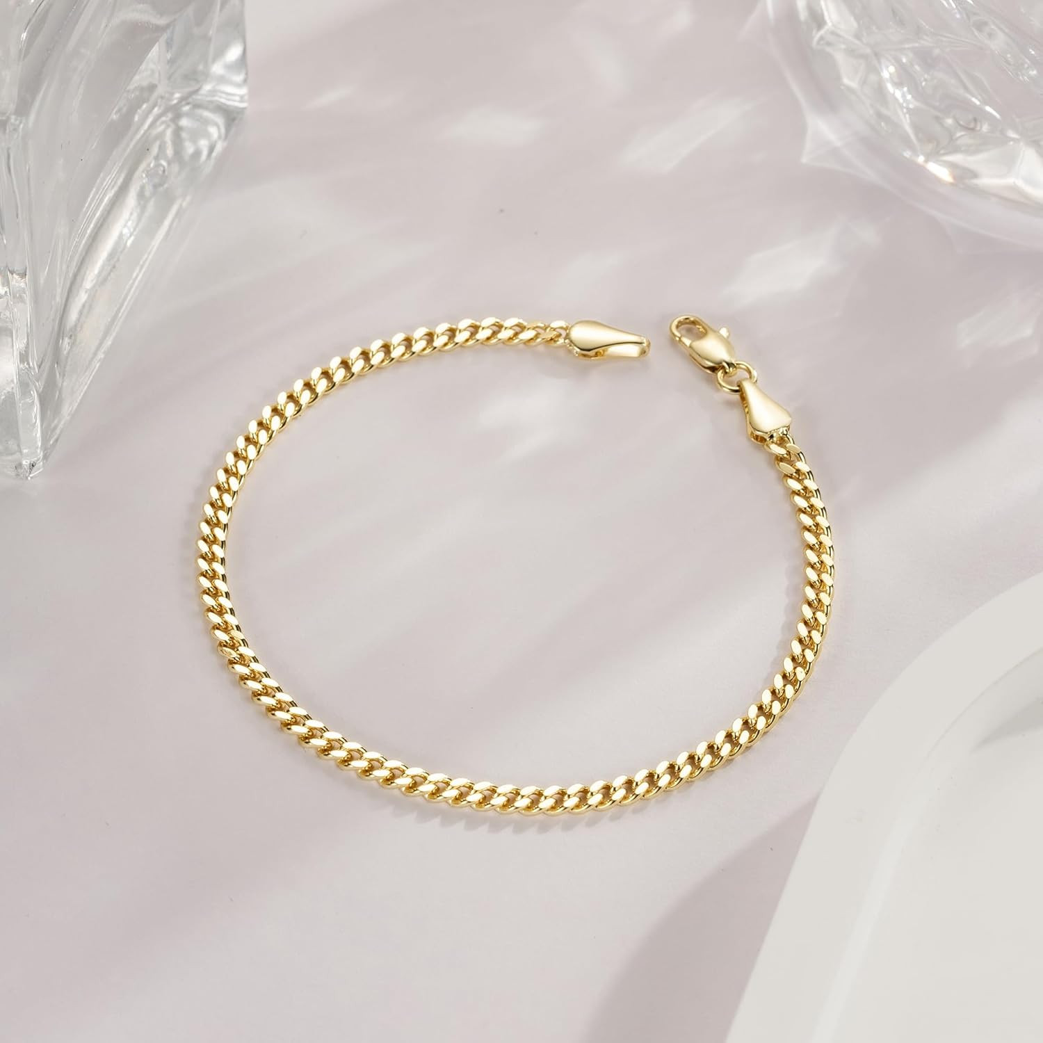 Bracelets for Women 14K Gold Bracelets Classic Cuban Chain Charm Gold Bracelet F