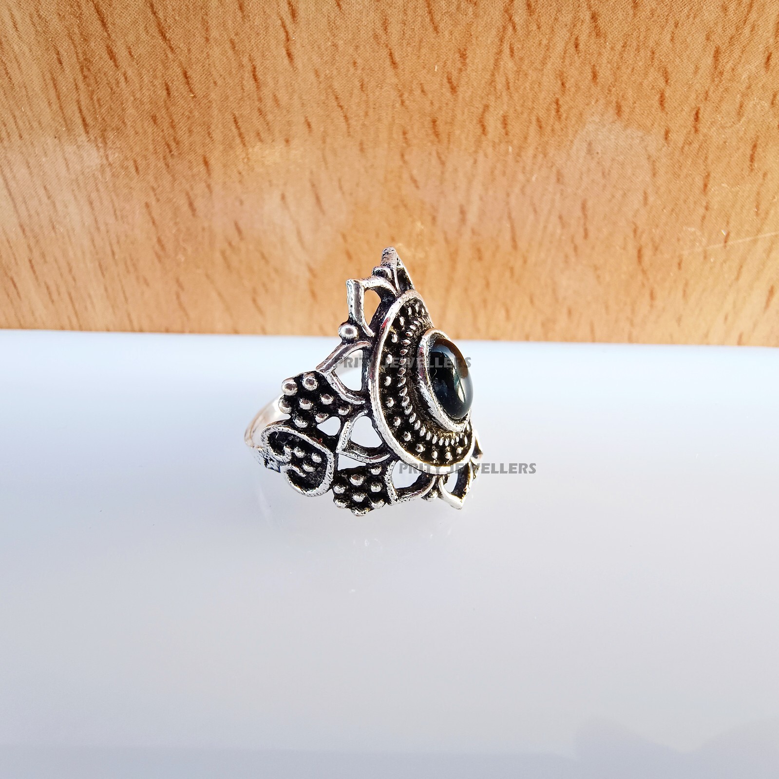 Natural Black Onyx Silver Plated Ring, Handmade Antique Ring, All Size Available