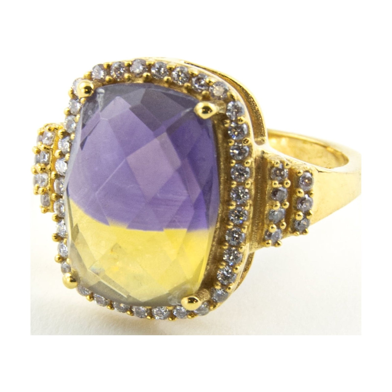 Gold Coast 14K Yellow Gold Plated Emerald Cut Ametrine Statement Ring Size 8