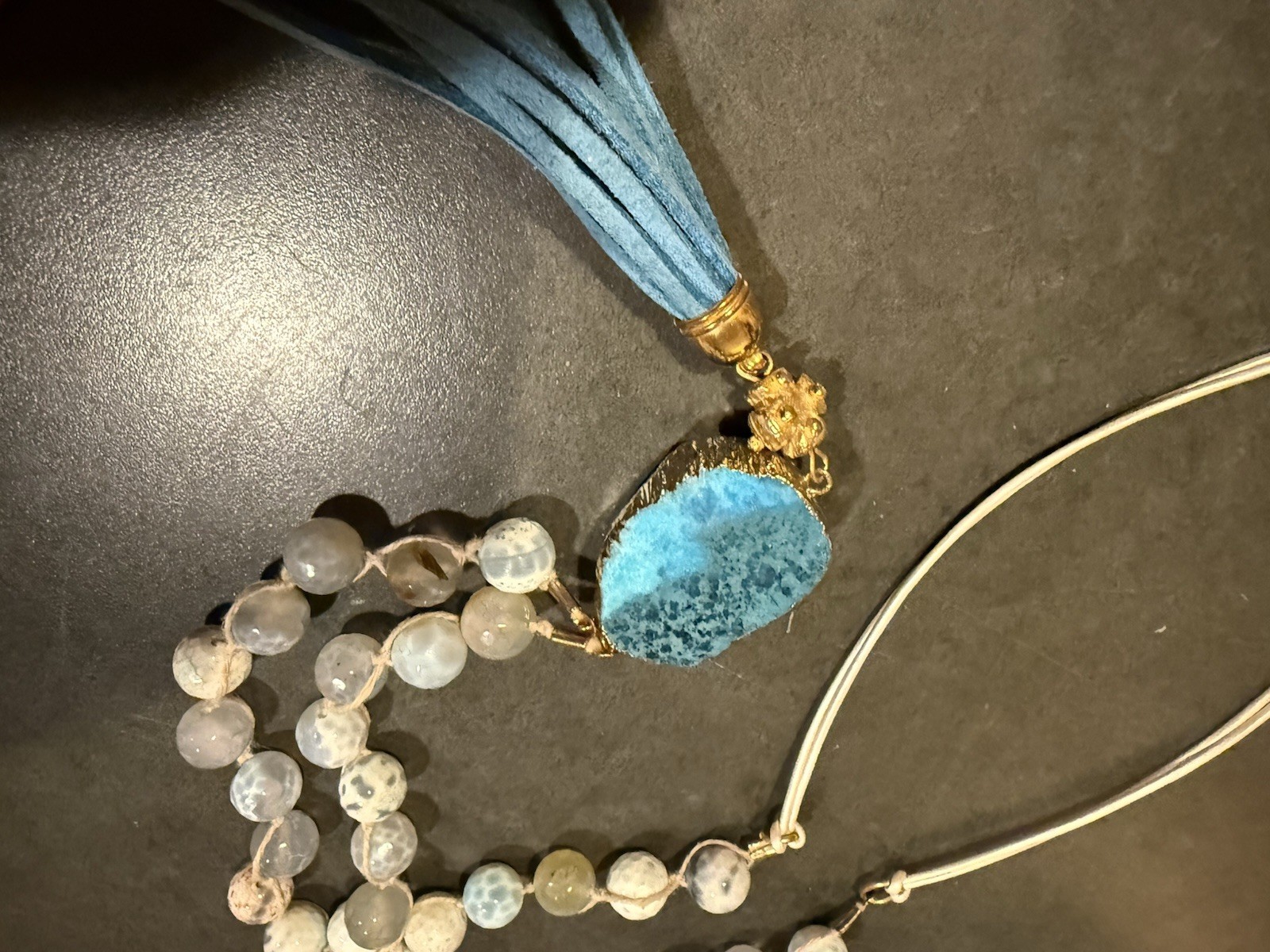 Susan Shaw Druzy Stone Tassel Necklace Blue Stone 33 To 35 In Adj