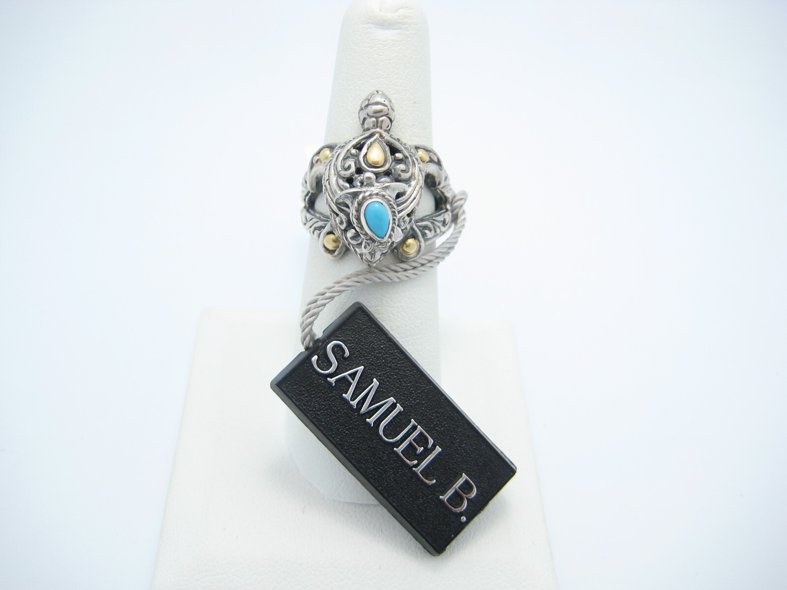 Samuel B Benham Silver & 18k Yellow Gold 22mm Turquoise Turtle Ring Size 7