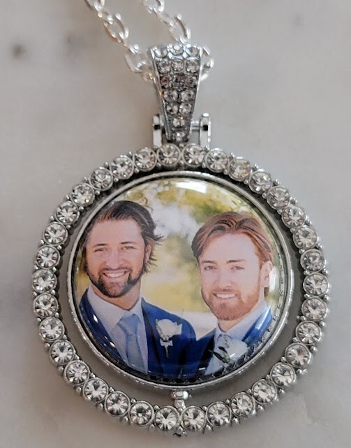 Customized 18″ Sterling Silver Photo Necklace with Rhinestones,Gifts with Bling
