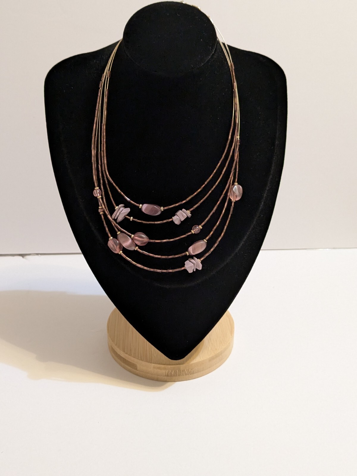 NY & Co 5 Layer Wire Necklace With Purple Glass & Acrylic Beads. *FLAW*.
