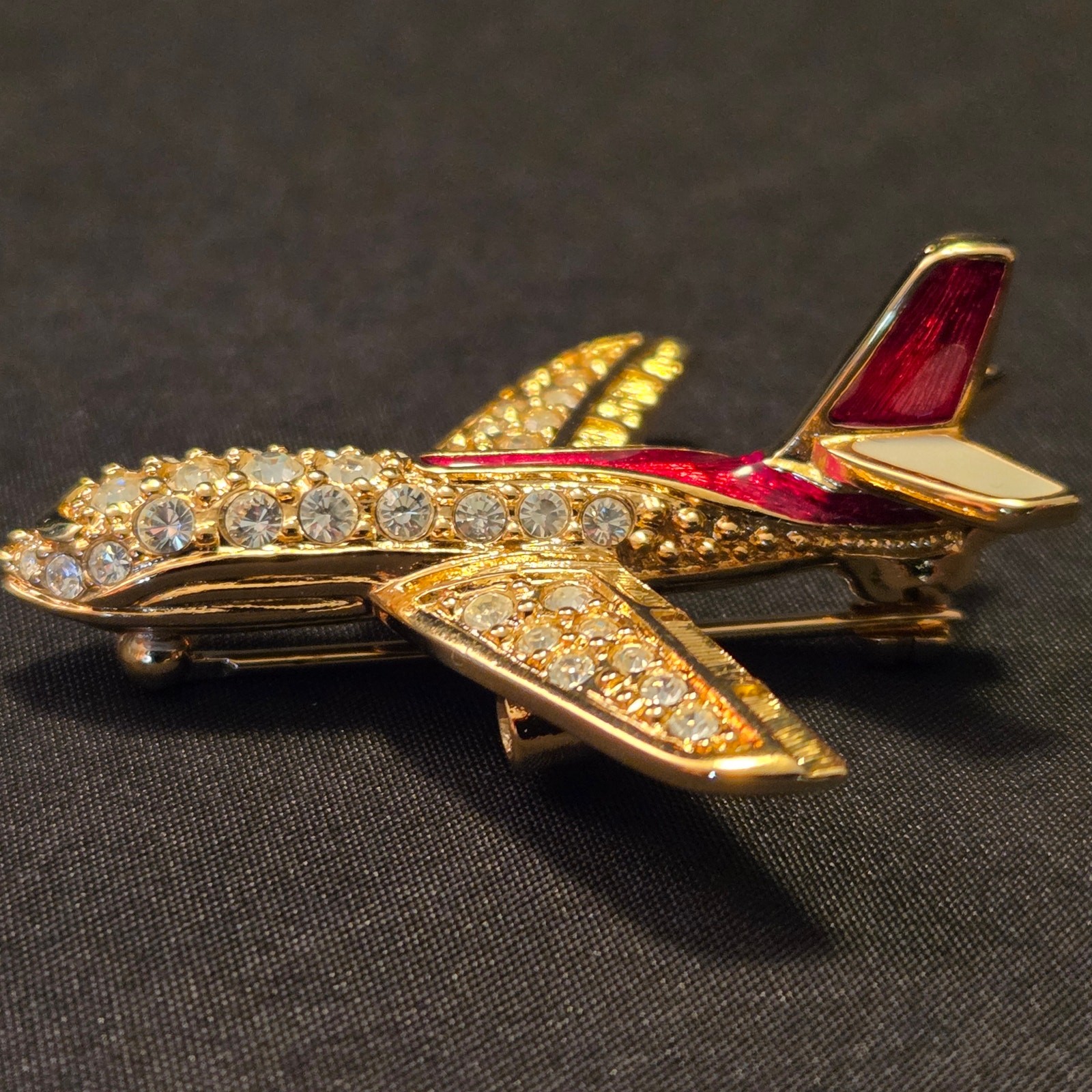 NIB Swarovski Crystal “Bridging The Pacific” Signed Airplane Pin Commemorative