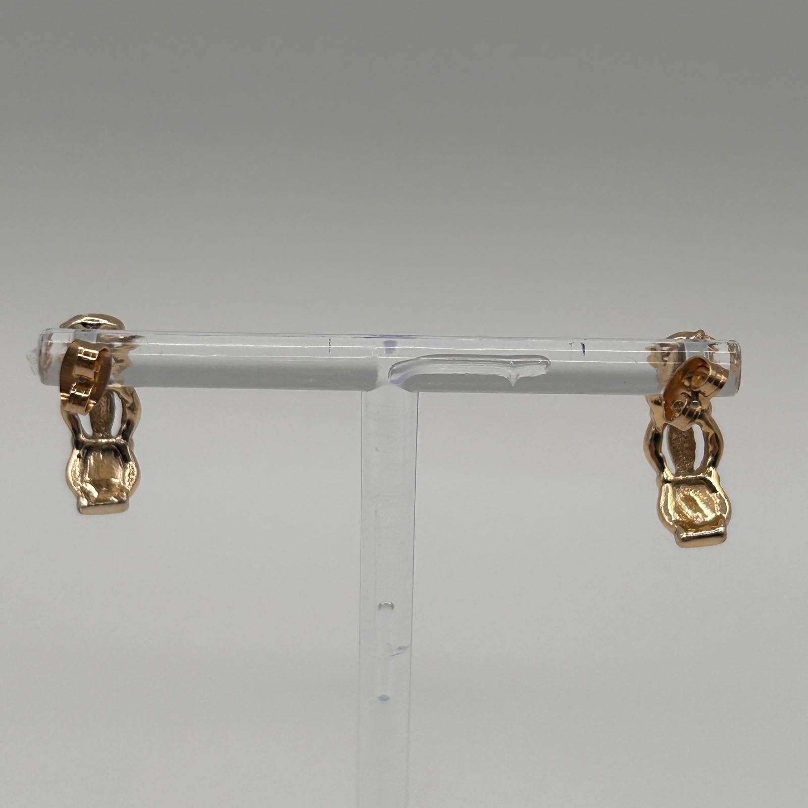 Gold Tone Textured Open Link J-Hoop Earrings Post Back 0.75 Inch