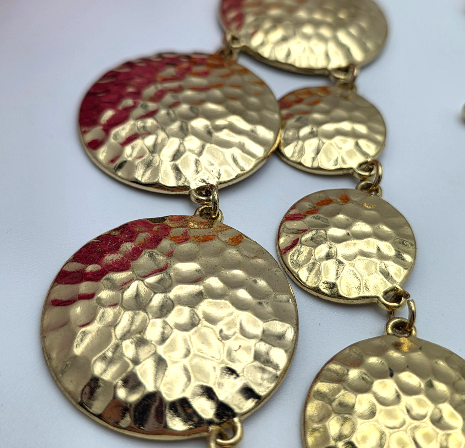 Hammered Gold Tone Disc Statement Necklace Layered Circle Bib 23 In adj. Modern