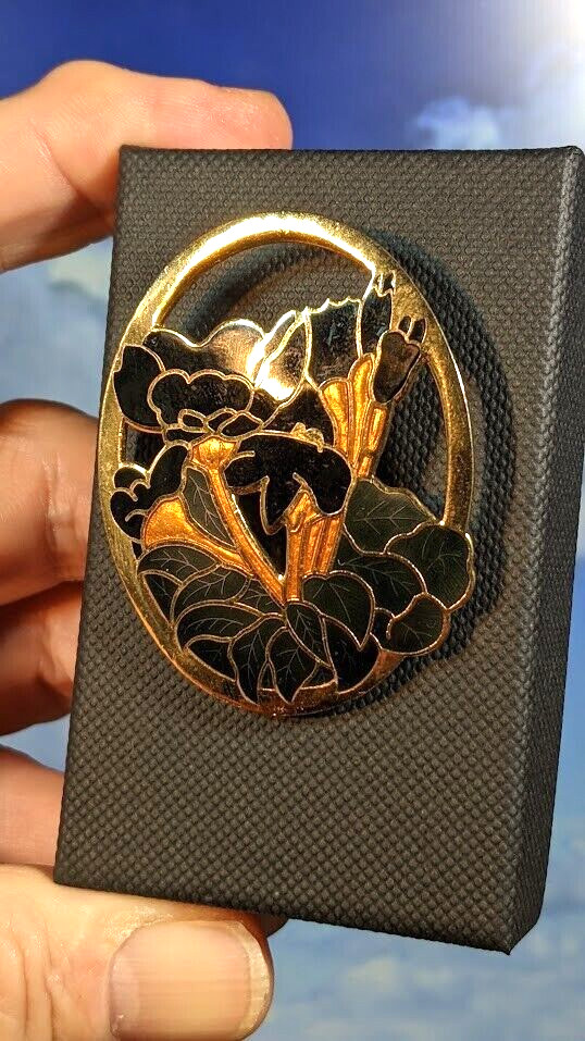 Vintage Cloisonné Enamel Floral Brooch, in Box. 52mm
