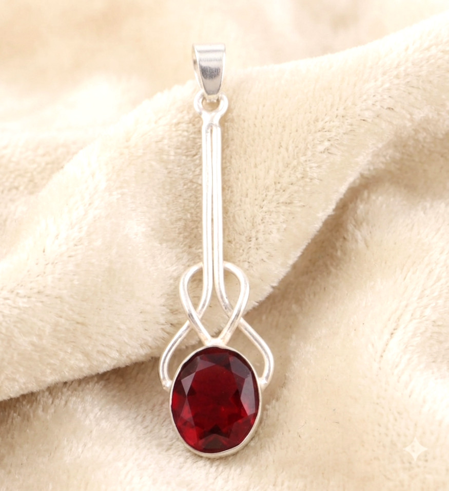 Mozambique Garnet Gemstone Handmade 925 Sterling Silver Jewelry Pendant 1.90″