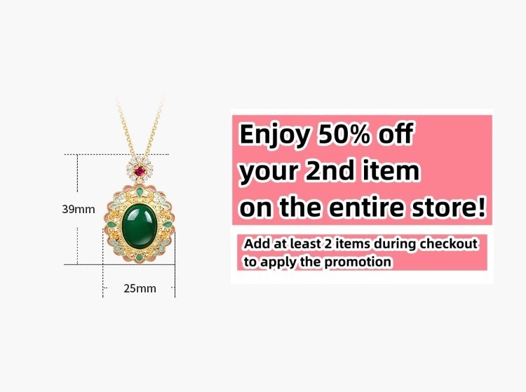Jade Crystal Pendant Necklace Charm 18K Gold Plated Flower Retro Dainty Gemstone