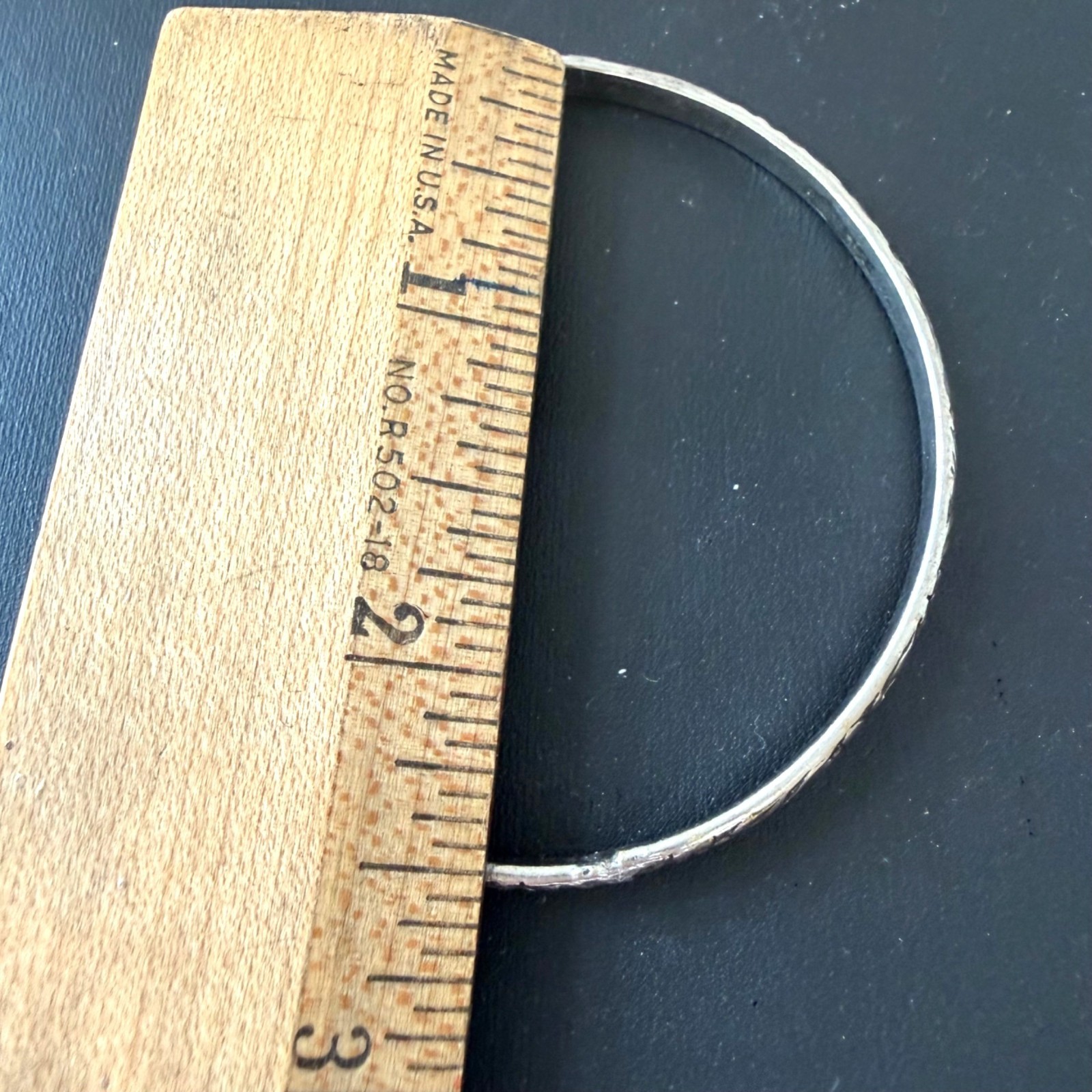 Vintage Bangle Bracelet Floral Engraved Stackable Boho Silver Tone