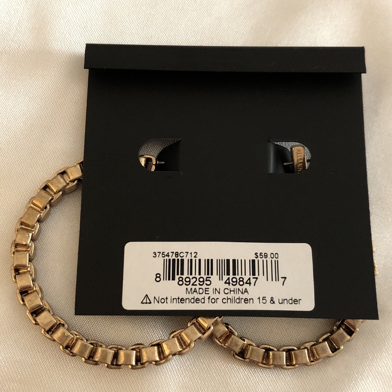 All Saints Gold Tone Large Chain C-Shaped Hoop Earrings NWT