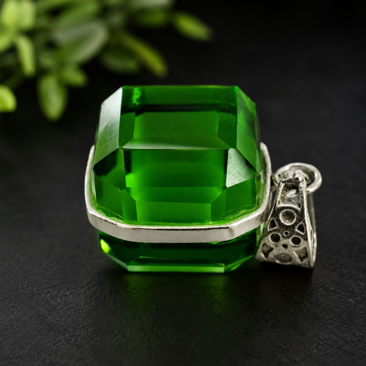 AAA Natural Elegant Green Topaz 925 Solid Silver Cube Cut 70.45 Ct Pendant
