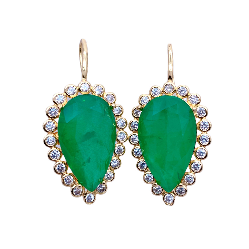 Boho Drop Earrings Green Quartz Clear Cz Teardrop Hook Dangle Earring Jewelry