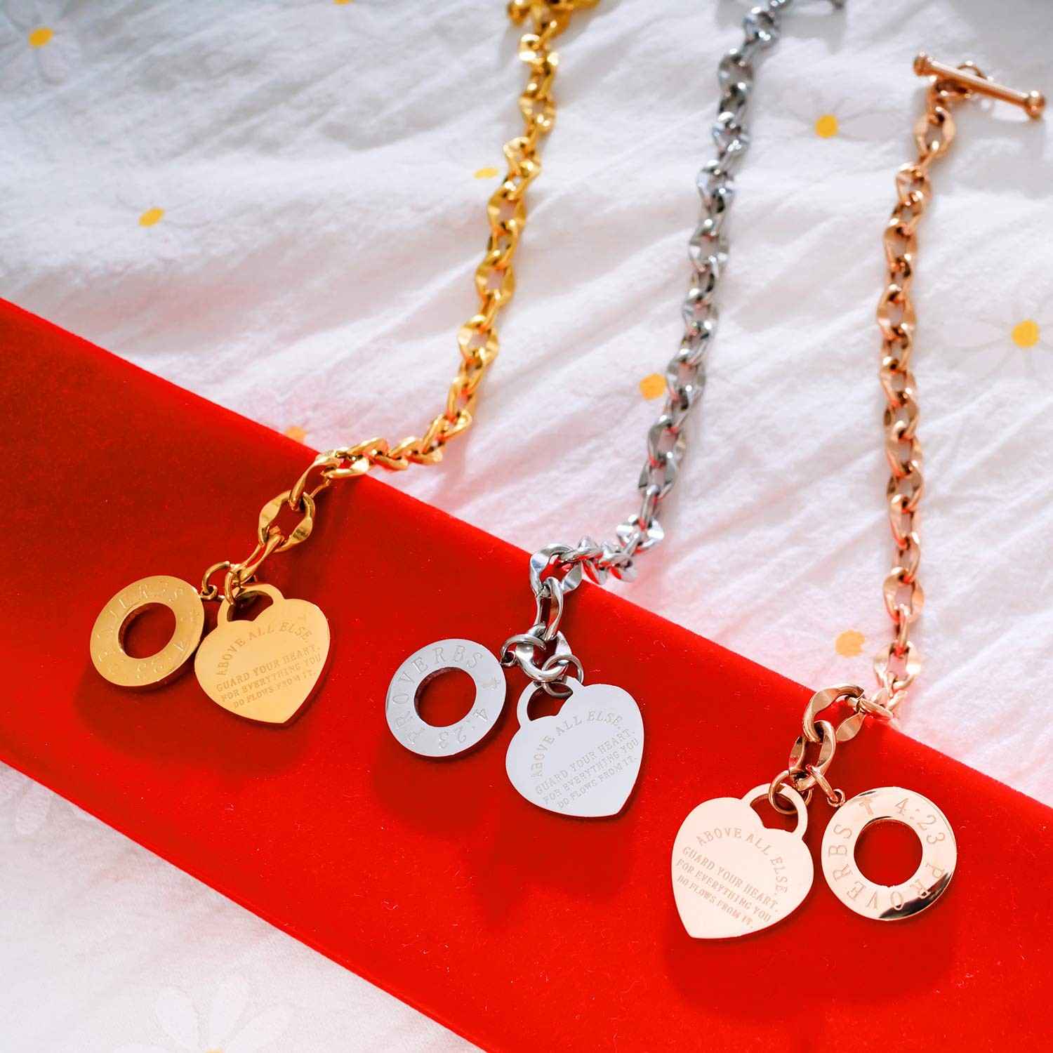 Heart Charm Bracelet for Women 14K Gold/Silver/Rose Gold Tone Stainless Steel…