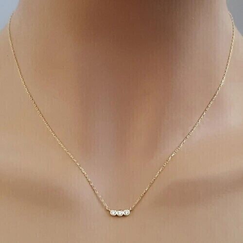 Round Cut Simulated Diamond Women’s Three Stone Pendant 14K Yellow Gold Plated